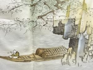 アンティーク　山水風景模様肩裏本場泥大島紬100亀甲男物羽織